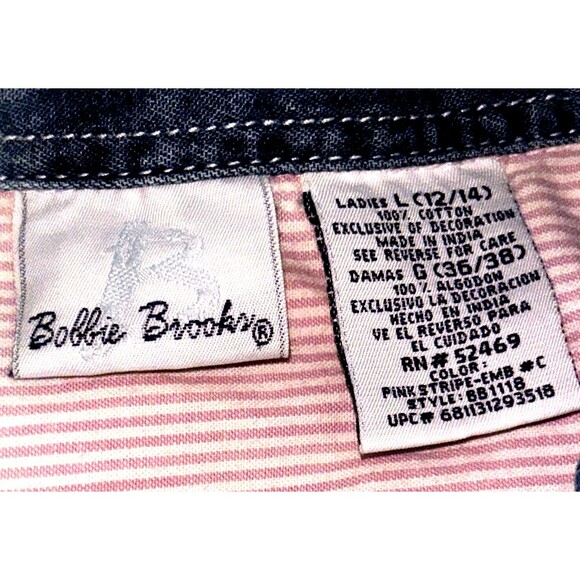 Vintage Women's Bobbie Brooks Floral Embroidered Shirt Denim Collar Large Pink - Picture 3 of 5
